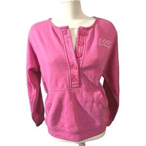 Vintage Enza Hot Pink Half Button Pullover Sweater Sz Large Womens y2K Vibe Pink